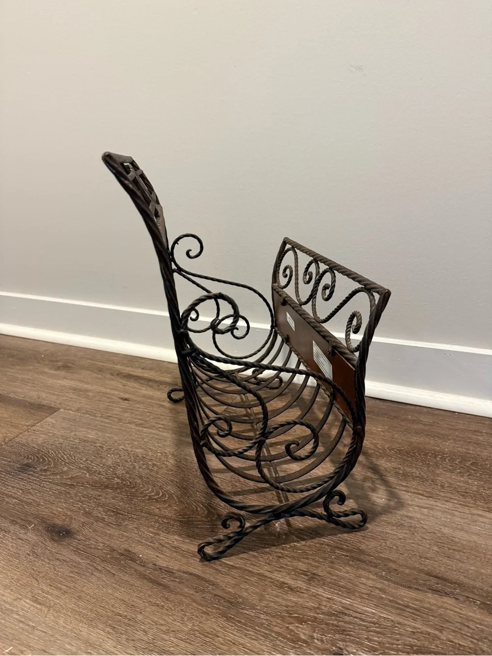 Ornate Brown Metal & Wood Home Accent Magazine Rack